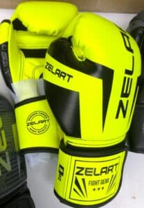 Полиуретановые боксерские перчатки Zelart лимонного оттенка, размеры 8-12 унций