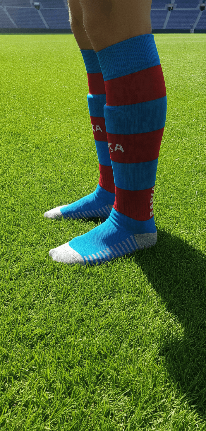 Гетры футбольные клубные BARCELONA AWAY 2024, размер 27-35, цвет бордовый-синий