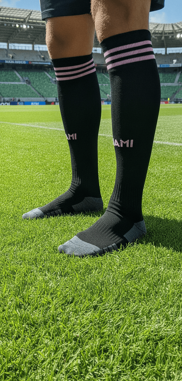 Дитячі гетри з символікою футбольного клубу INTER MIAMI AWAY 2024, розмір 27–35, колір – чорний