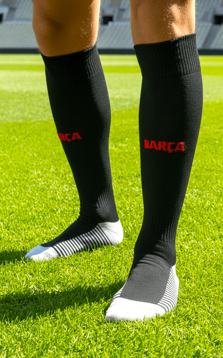 Гетры детские с символикой футбольного клуба BARCELONA AWAY 2025, размер 27-35, цвет чёрный