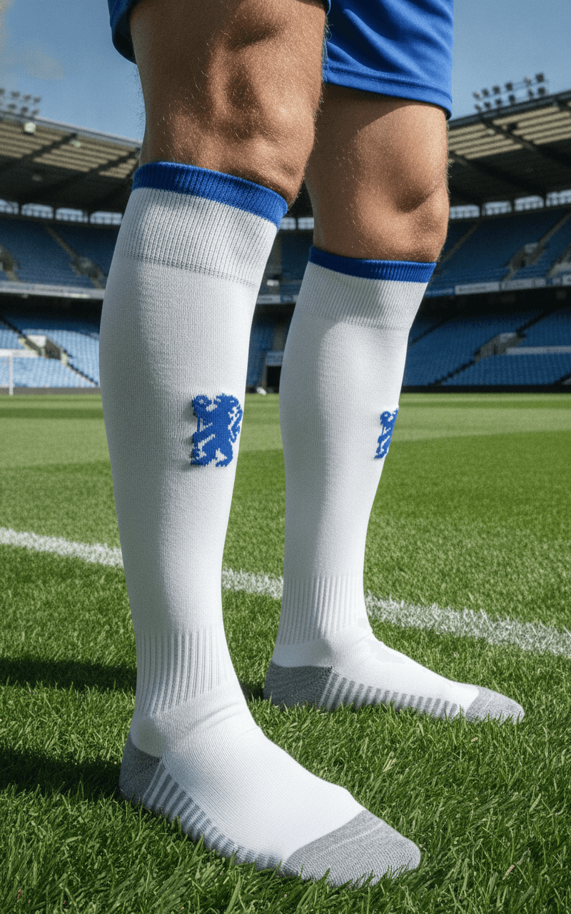 Дитячі гетри з символікою футбольного клубу CHELSEA HOME 2025, розмір 27–35, колір – білий