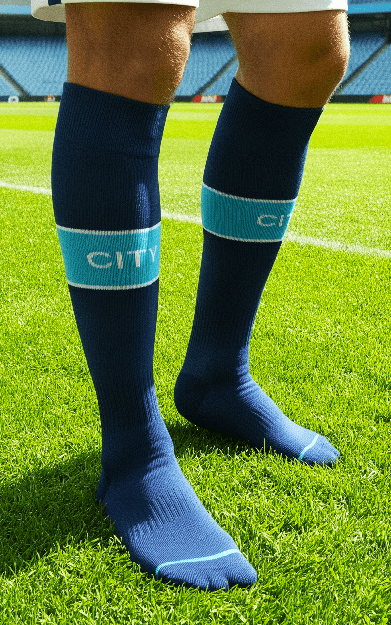 Гетры детские с символикой футбольного клуба MANCHESTER CITY HOME 2025, размер 27-35, цвет тёмно-синий
