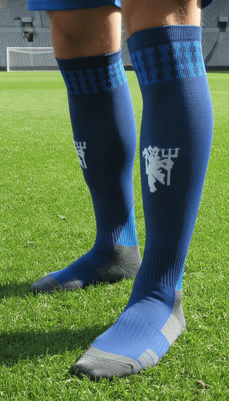 Дитячі гетри з символікою футбольного клубу MANCHESTER UNITED AWAY 2025, розмір 27–35, колір – темно-синій
