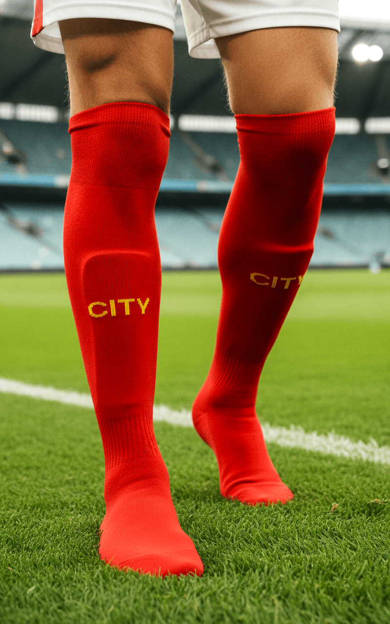 Гетры детские с символикой футб. клуба MANCHESTER CITY THIRD 2025, размер 27-35, цвет бордовый