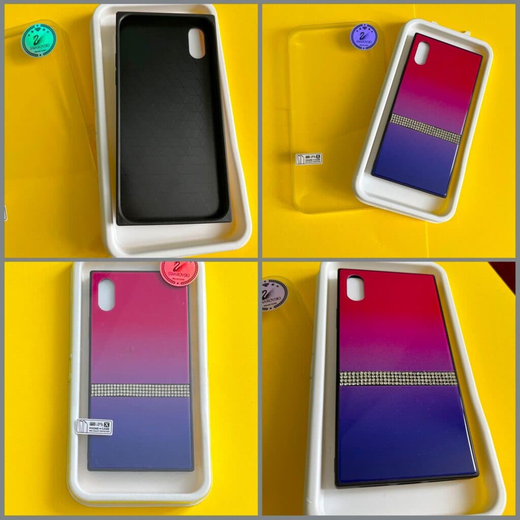 Чехол для iPhone 10, фиолетово-бордовый, с камешками Swarovski