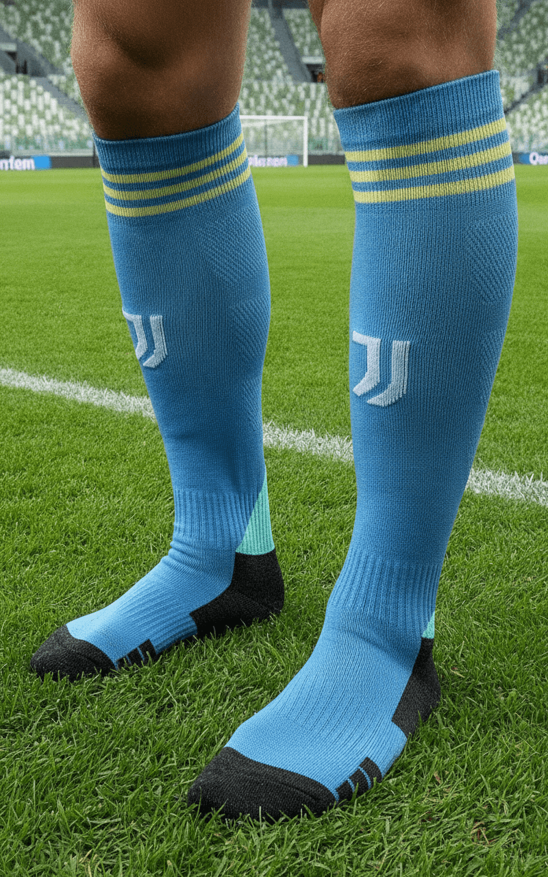 Дитячі гетри з символікою футбольного клубу JUVENTUS AWAY 2026, розмір 27–35, колір – блакитний
