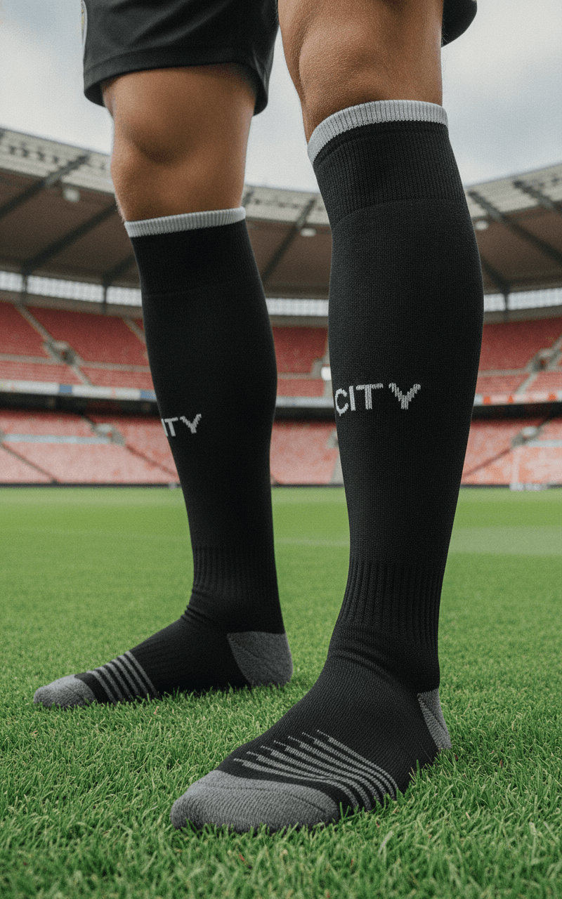 Дитячі гетри з символікою футбольного клубу MANCHESTER CITY AWAY 2026, розмір 27–35, колір чорний