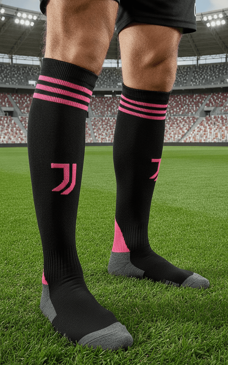 Гетры детские с символикой футбольного клуба SPOINT JUVENTUS HOME 2026 размер 27-35, цвет - черный-розовый