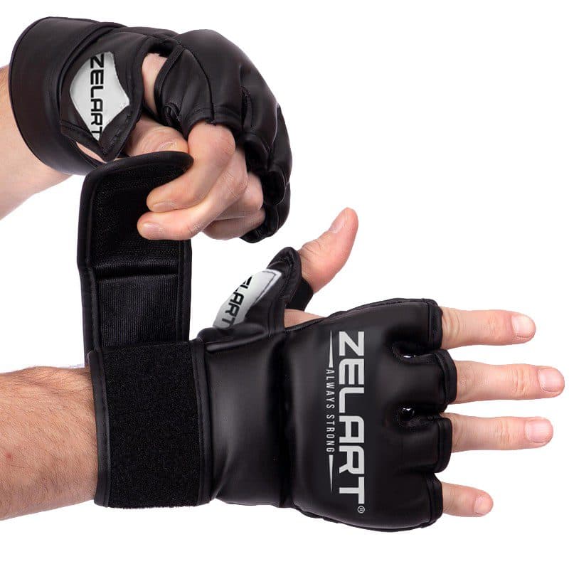 Перчатки Zelart для MMA, чёрно-белые, размер L, с открытым большим пальцем