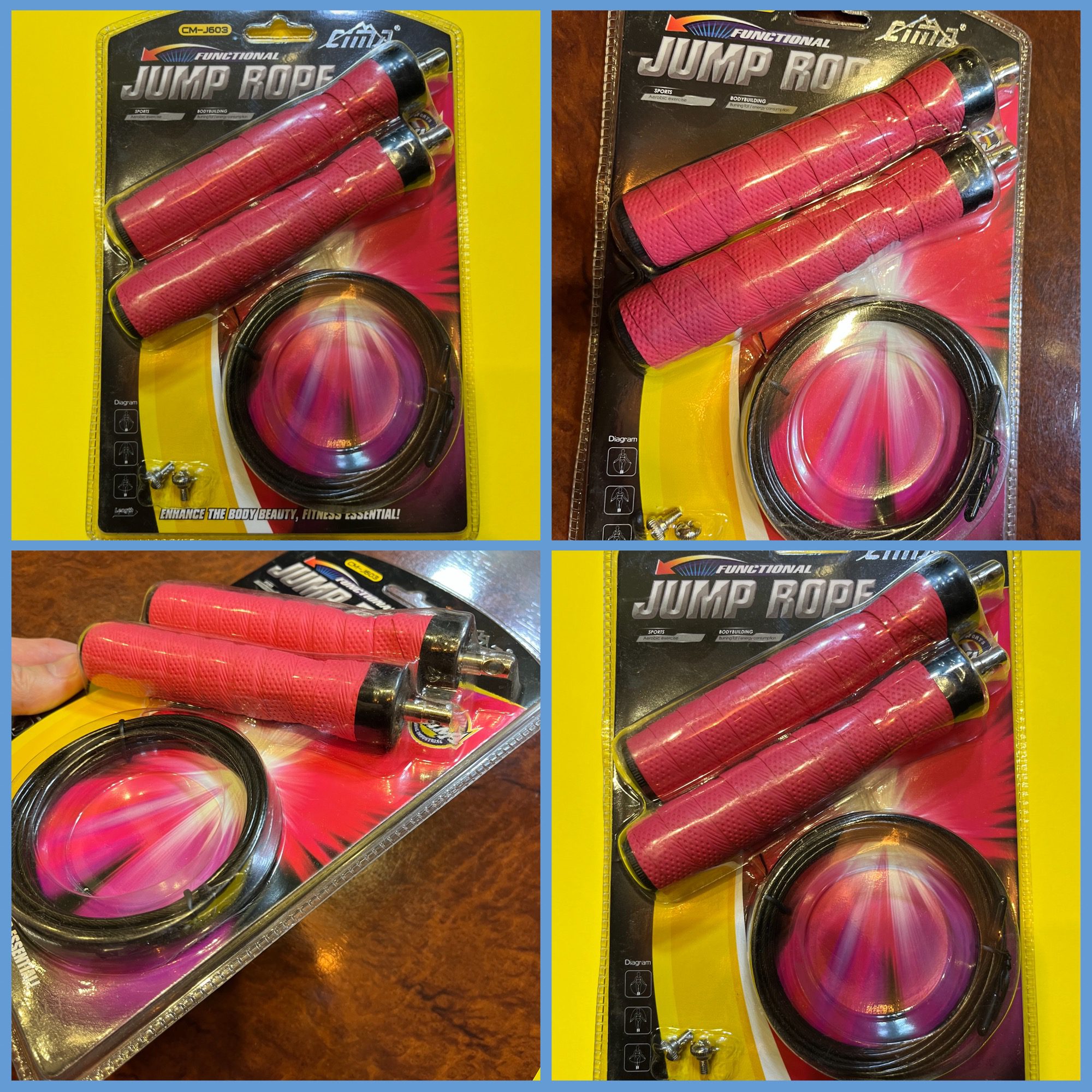 Скакалка скоростная Кроссфит с подшипником и стальным тросом CIMA, длина - 3метра, цвет - розовый